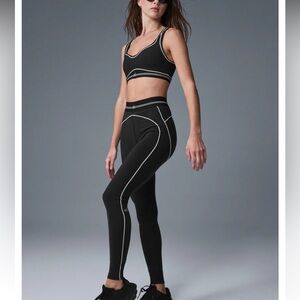 ALO Yoga Black and White Sports Bra Set: Airbrush Heart Throb
